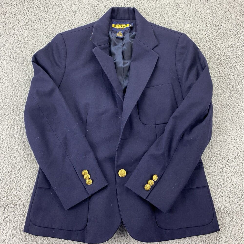 Ralph Lauren Rugby Vtg 100% Wool Blazer Preppy Academia Gold Buttons Women  Sz 8